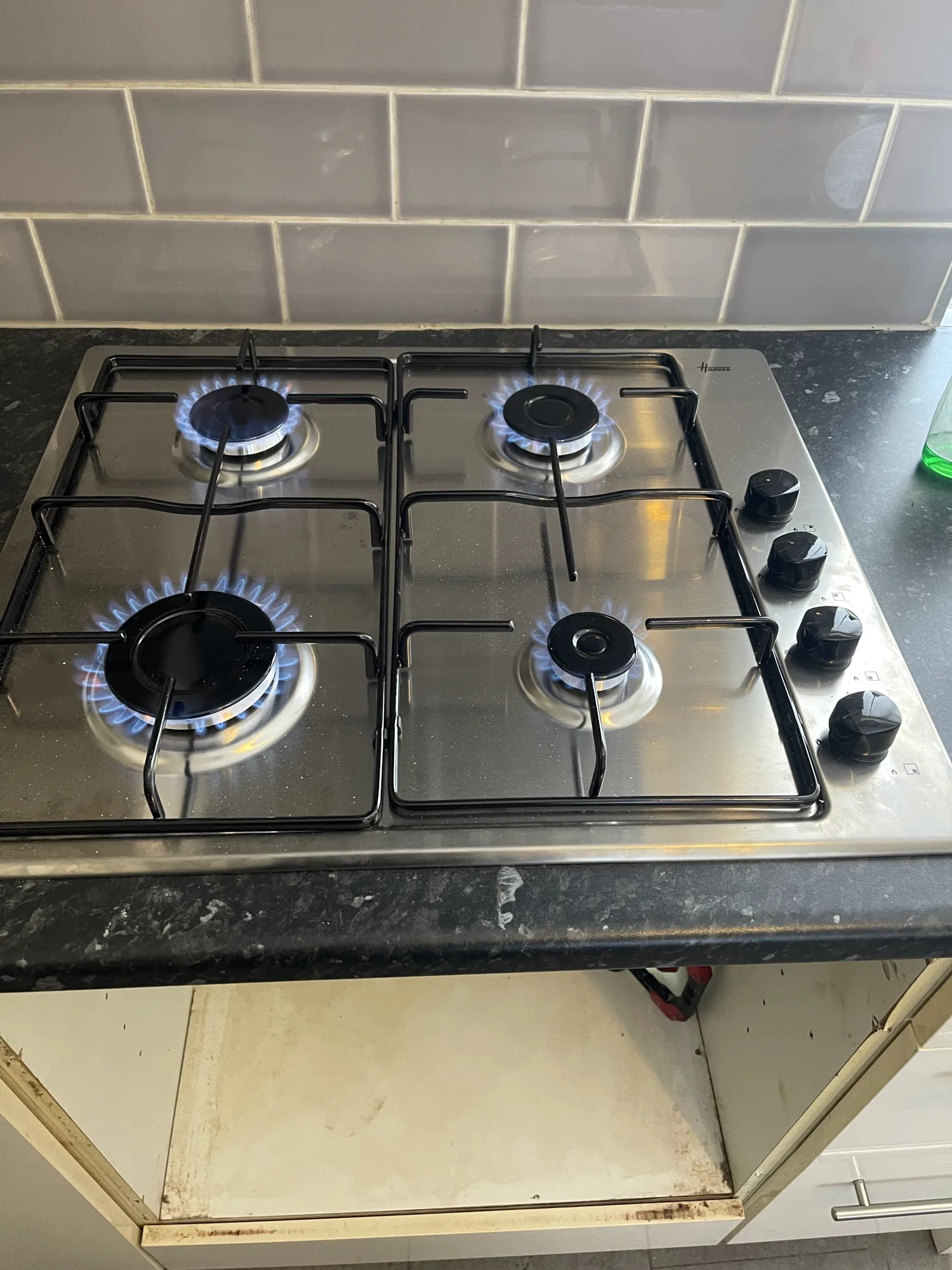 Stainless gas hob connected and safety checked