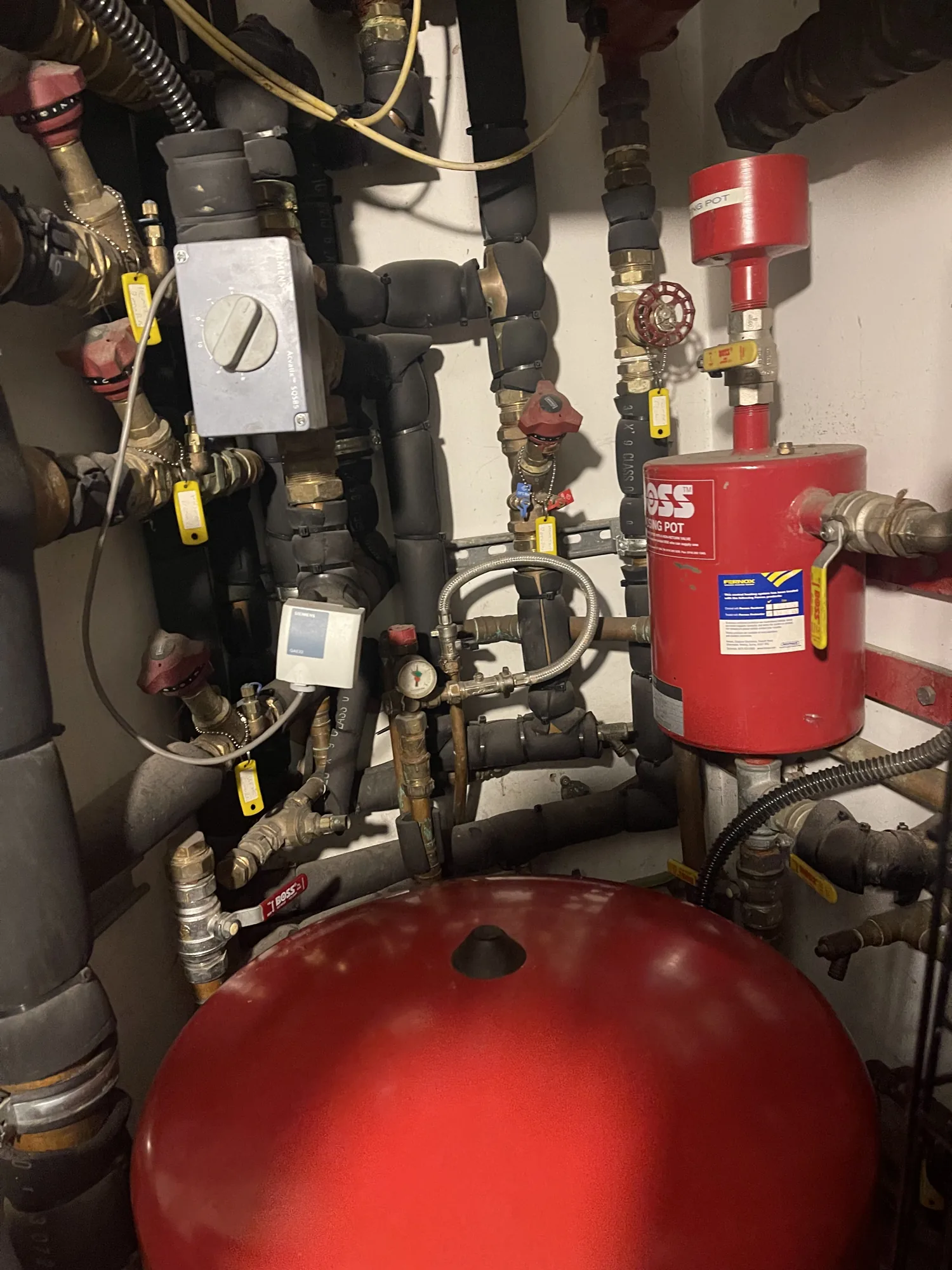 Heating plant room pipework and valves